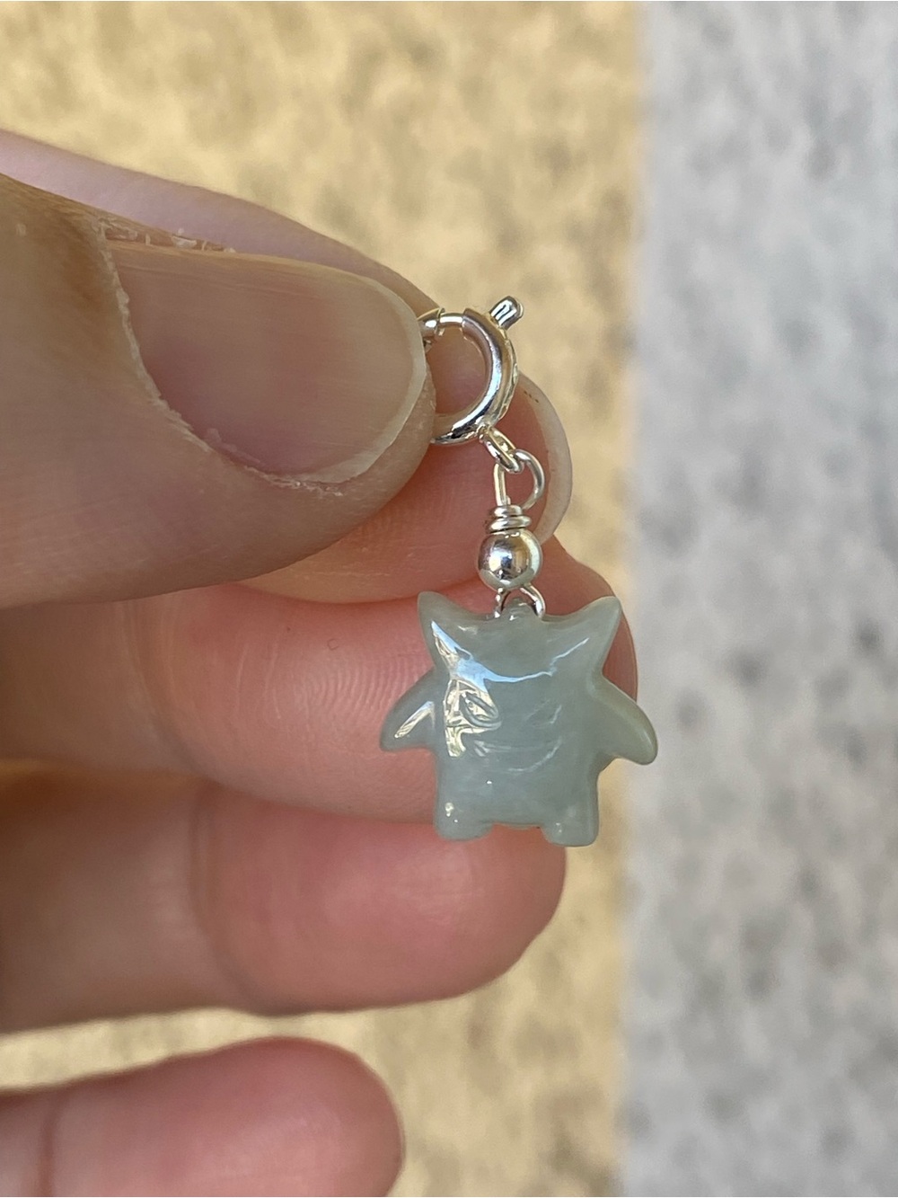 Gengar Inspired Pokémon Jadeite Charm Pendant Silver Clasp Kawaii Gemstone Charm